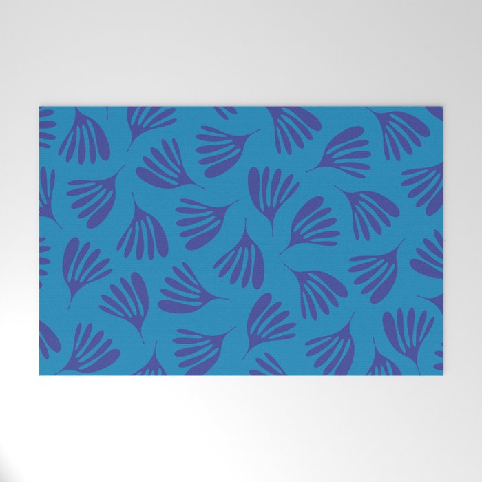 Blue Toned Wispy Leaves Contemporary Abstract Pattern Welcome Mat Gallery Image 1
