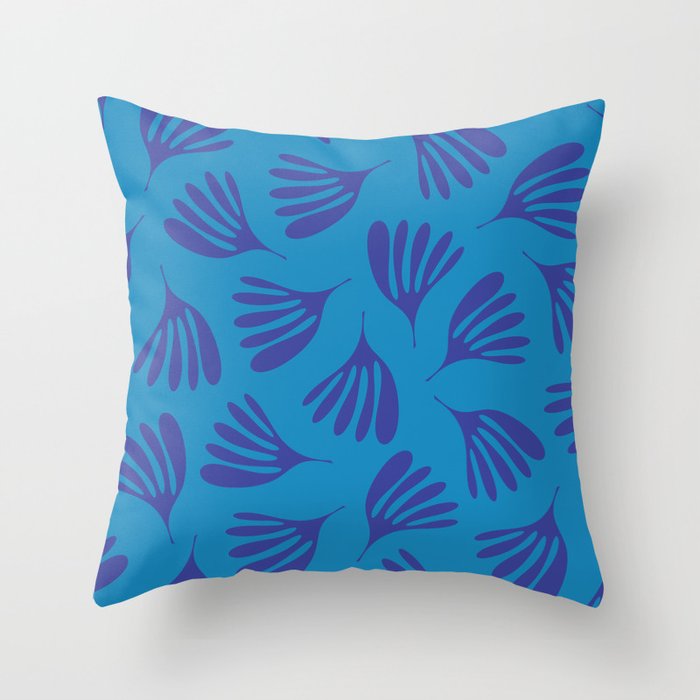 Blue Toned Wispy Leaves Contemporary Abstract Pattern Throw Pillow Gallery Image 6