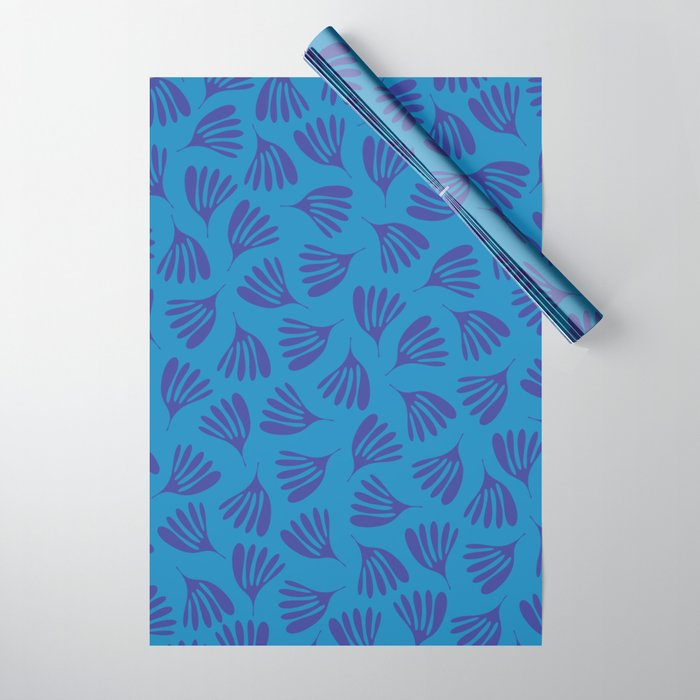 Blue Toned Wispy Leaves Contemporary Abstract Pattern Wrapping Paper Gallery Image 1