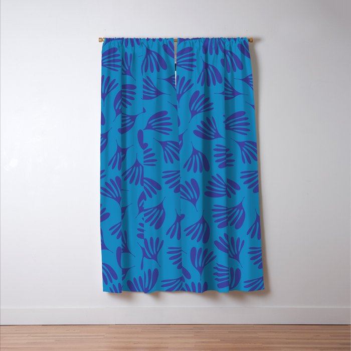 Blue Toned Wispy Leaves Contemporary Abstract Pattern Window Curtain Gallery Image 3