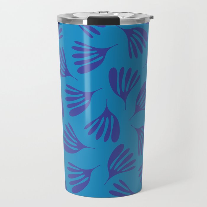 Blue Toned Wispy Leaves Contemporary Abstract Pattern Travel Mug Gallery Image 1