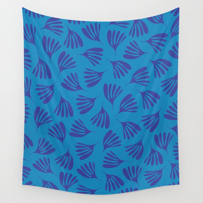 Blue Toned Wispy Leaves Contemporary Abstract Pattern Wall Tapestry Gallery Image 1