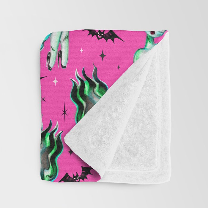 Bride of Frankenstein on Hot Pink Throw Blanket Gallery Image 3