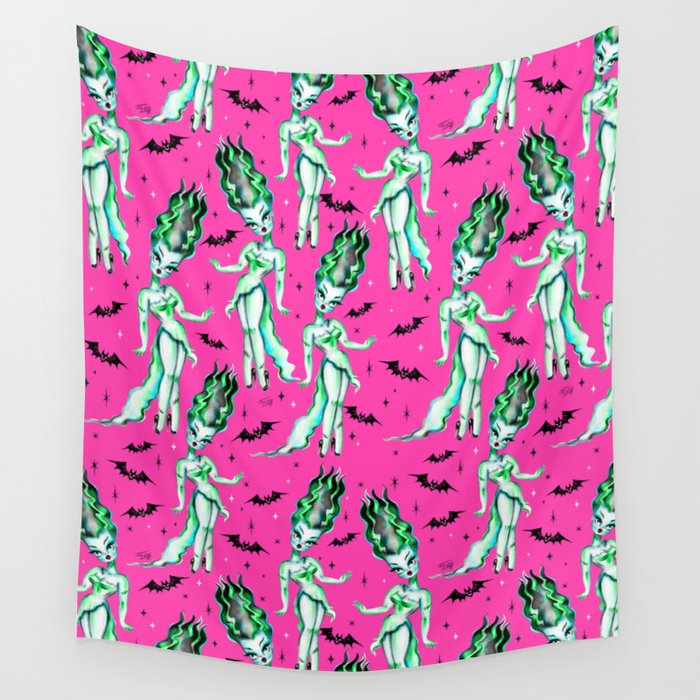 Bride of Frankenstein on Hot Pink Wall Tapestry Gallery Image 4