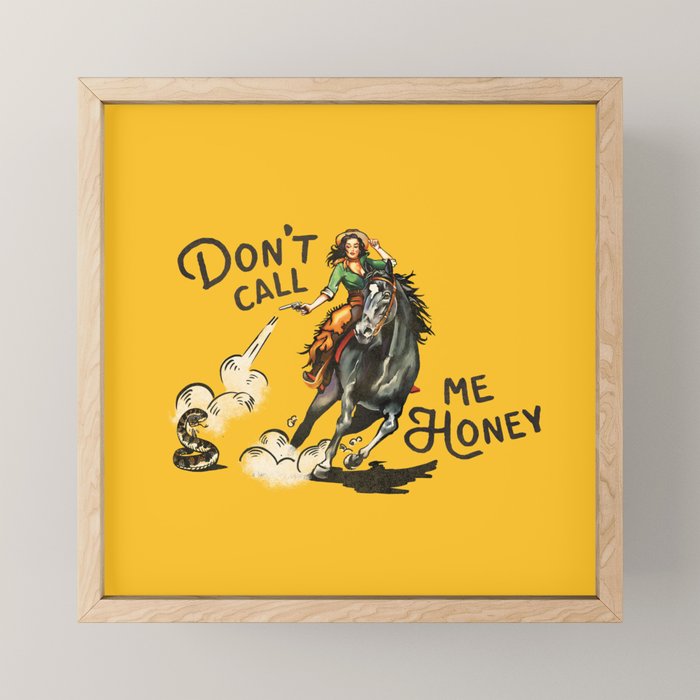 Don't Call Me Honey Retro Cowgirl On Horseback V.1 Mini Art Print Gallery Image 1