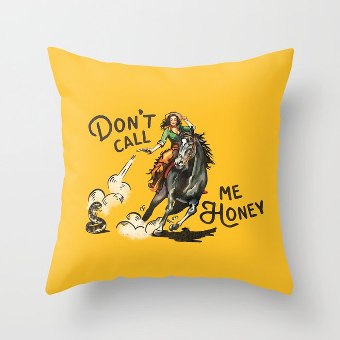 Don't Call Me Honey Retro Cowgirl On Horseback V.1 Throw Pillow Gallery Image 6