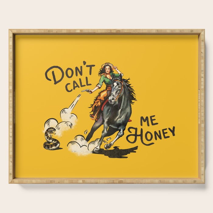 Don't Call Me Honey Retro Cowgirl On Horseback V.1 Serving Tray Gallery Image 1