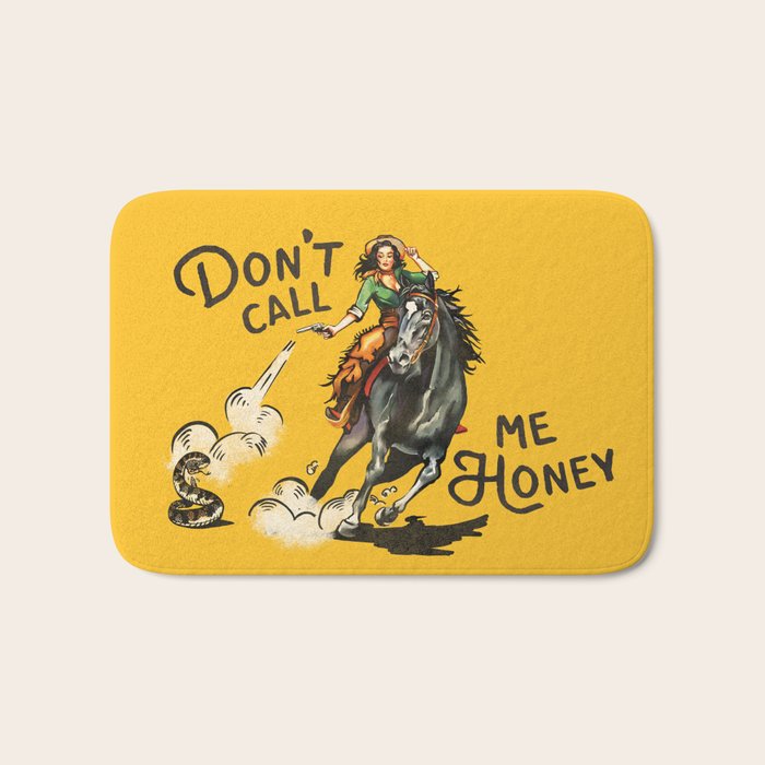 Don't Call Me Honey Retro Cowgirl On Horseback V.1 Bath Mat Gallery Image 1