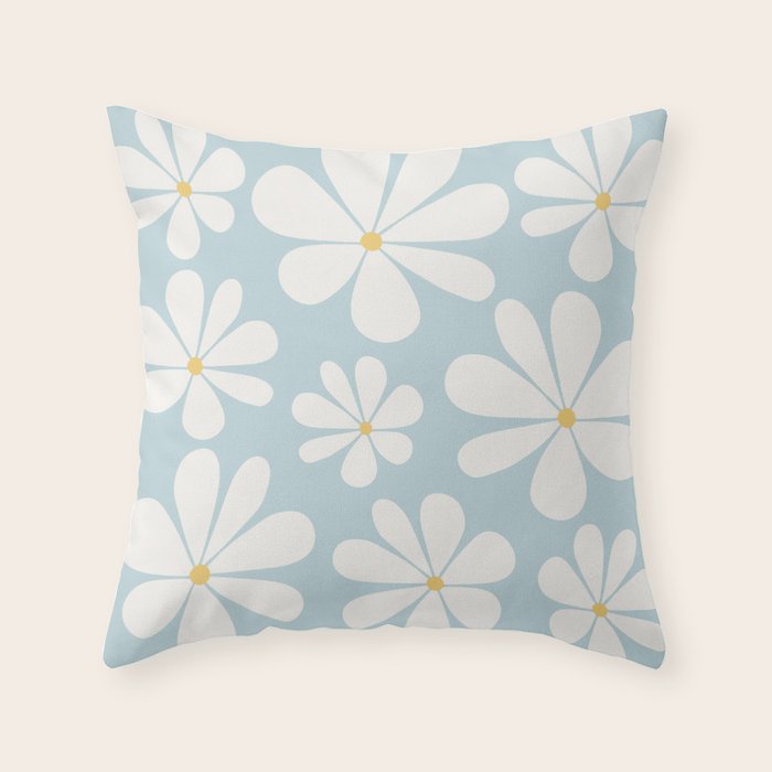 Retro Daisy Pattern - Pastel Blue Throw Pillow Gallery Image 6