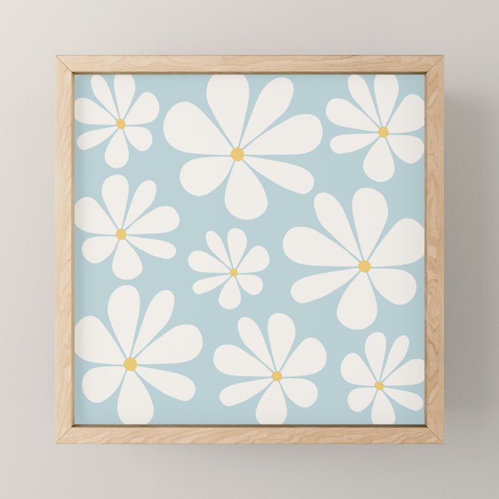 Retro Daisy Pattern - Pastel Blue Mini Art Print Gallery Image 1