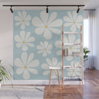 Retro Daisy Pattern - Pastel Blue Wall Mural Gallery Image 1
