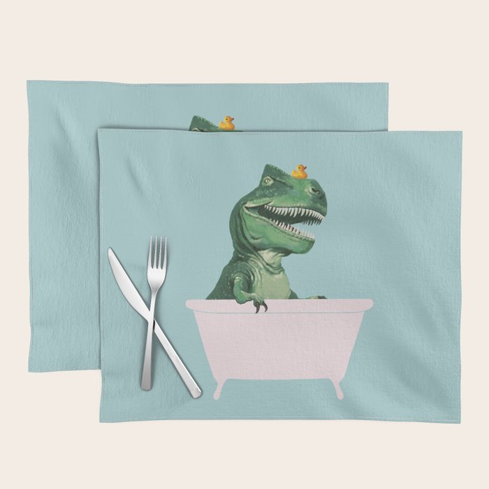 Playful T-Rex in Bathtub in Green Placemat Gallery Image 1