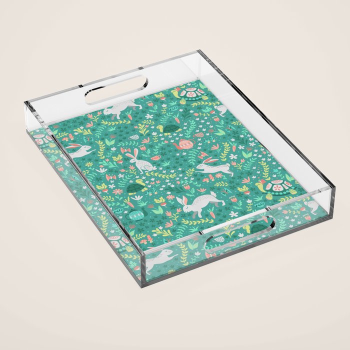 Spring Pattern of Bunnies with Turtles Acrylic Tray Gallery Image 1
