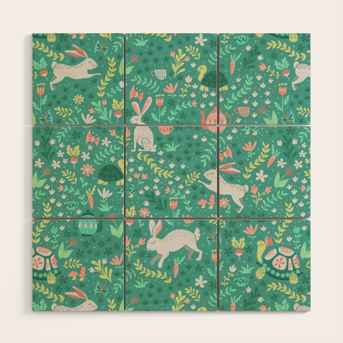 Spring Pattern of Bunnies with Turtles Wood Wall Art Gallery Image 1