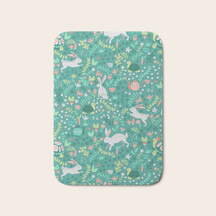 Spring Pattern of Bunnies with Turtles Bath Mat Gallery Image 1