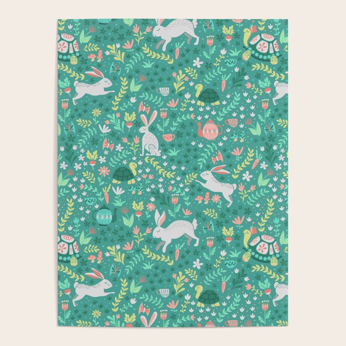 Spring Pattern of Bunnies with Turtles Poster Gallery Image 4