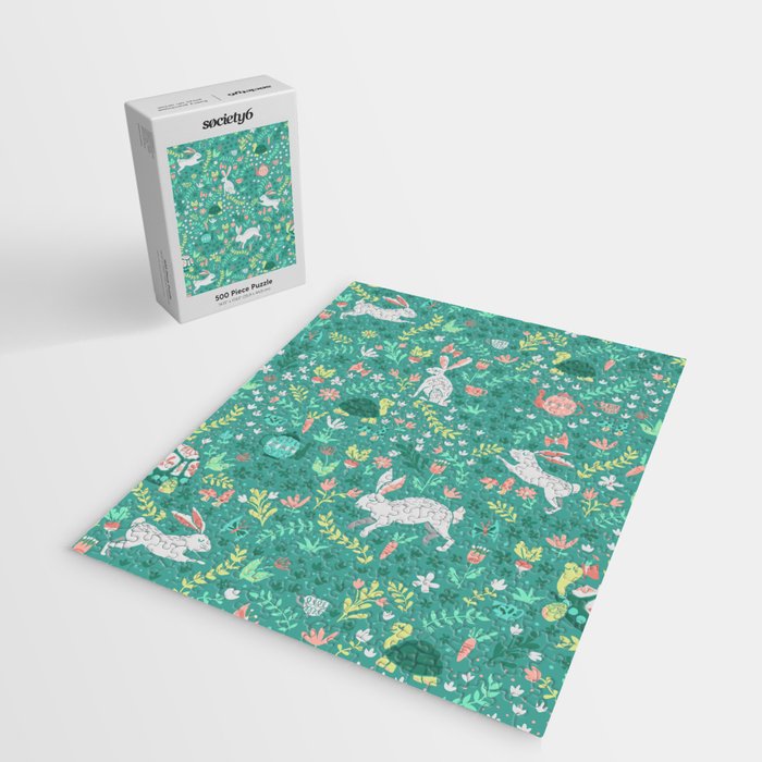 Spring Pattern of Bunnies with Turtles Jigsaw Puzzle Gallery Image 2