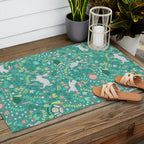 Spring Pattern of Bunnies with Turtles Outdoor Rug Gallery Image 2