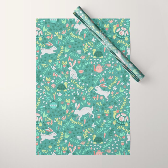 Spring Pattern of Bunnies with Turtles Wrapping Paper Gallery Image 1