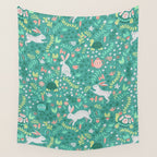 Spring Pattern of Bunnies with Turtles Wall Tapestry Gallery Image 4