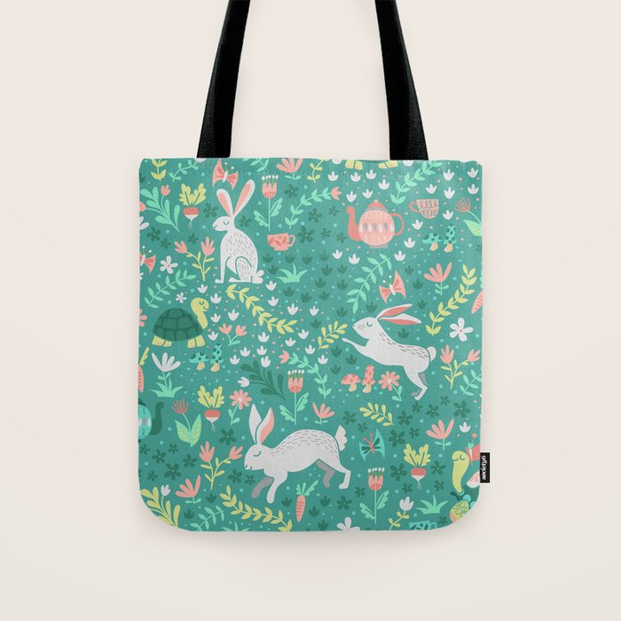 Spring Pattern of Bunnies with Turtles Tote Bag Gallery Image 1