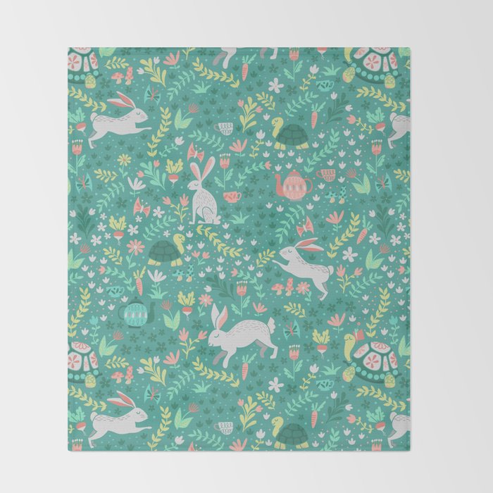 Spring Pattern of Bunnies with Turtles Throw Blanket Gallery Image 2