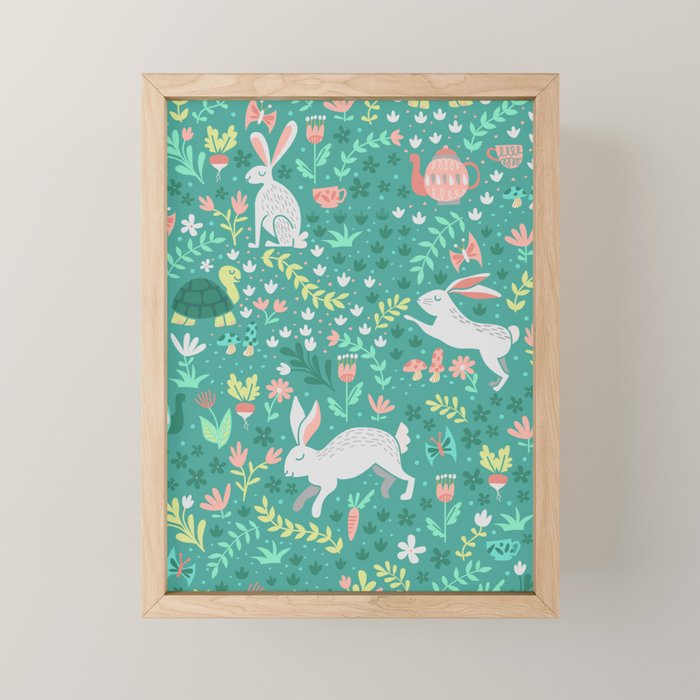 Spring Pattern of Bunnies with Turtles Mini Art Print Gallery Image 1