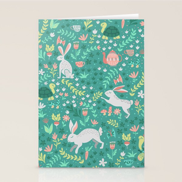 Spring Pattern of Bunnies with Turtles Stationery Card Gallery Image 2