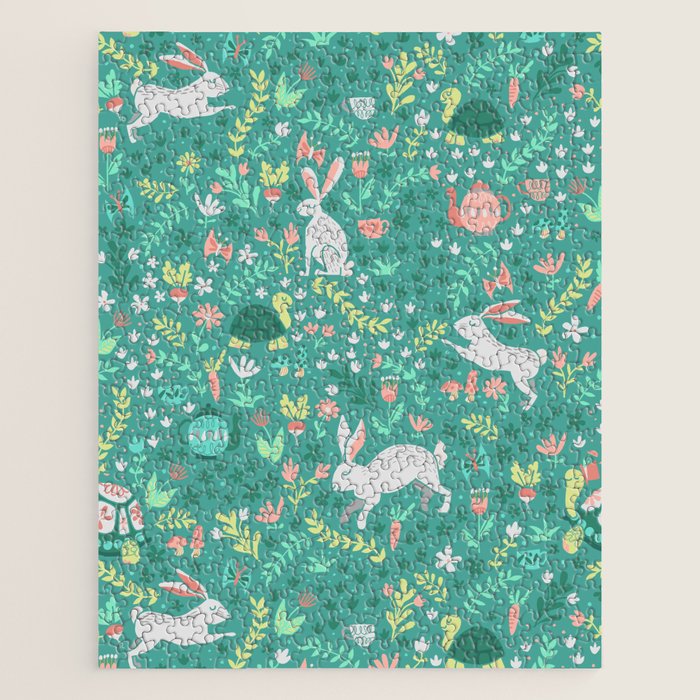 Spring Pattern of Bunnies with Turtles Jigsaw Puzzle Gallery Image 1