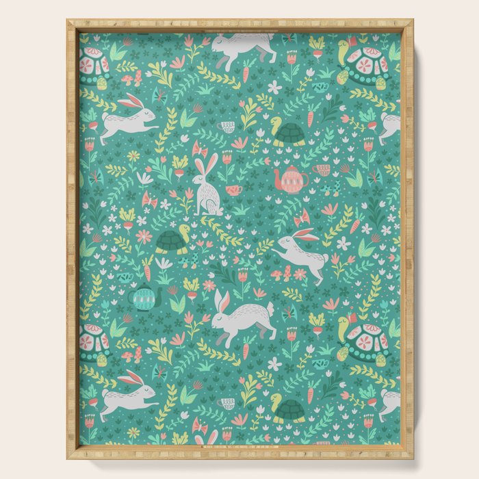 Spring Pattern of Bunnies with Turtles Serving Tray Gallery Image 1