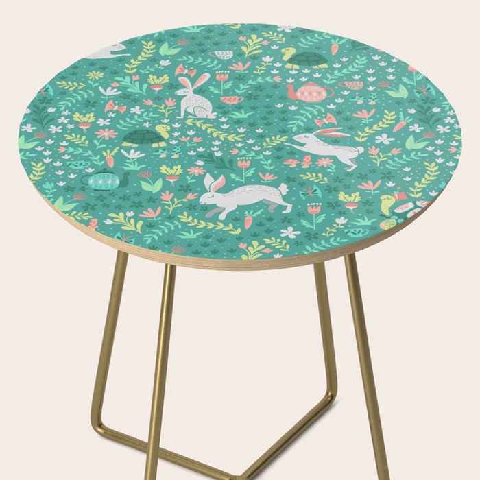 Spring Pattern of Bunnies with Turtles Side Table Gallery Image 2