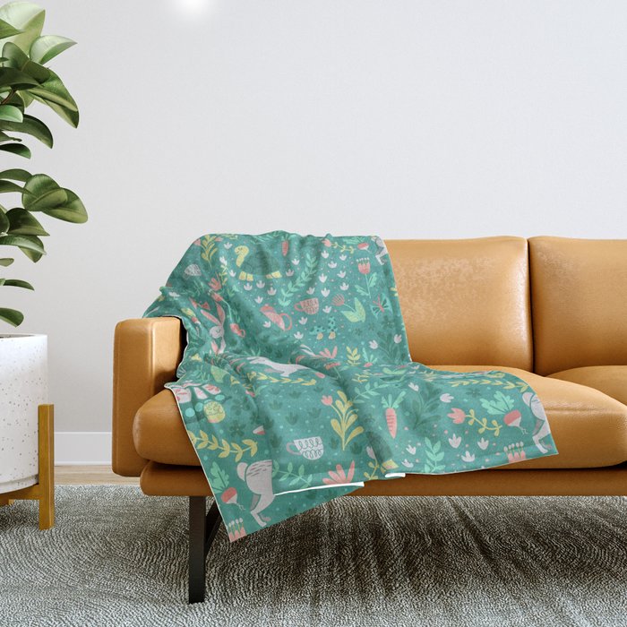 Spring Pattern of Bunnies with Turtles Throw Blanket Gallery Image 1