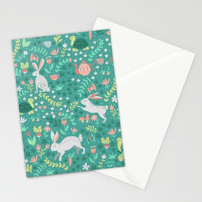 Spring Pattern of Bunnies with Turtles Stationery Card Gallery Image 2