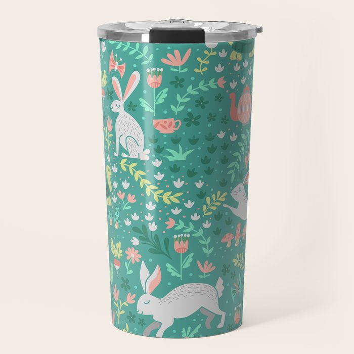 Spring Pattern of Bunnies with Turtles Travel Mug Gallery Image 1