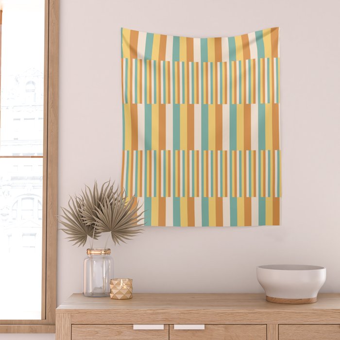Mixed Stripes Pattern VII Retro Summer Wall Tapestry Gallery Image 2
