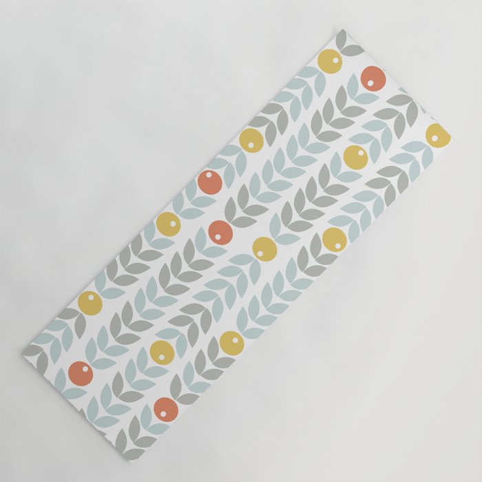 Mid Century Modern Retro Leaf and Circle Pattern Yoga Mat Gallery Image 1
