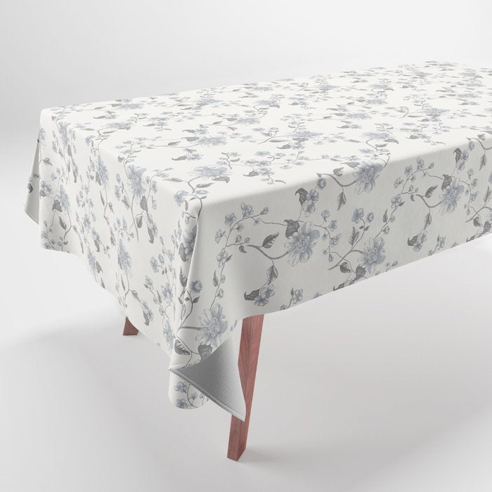 Vintage Floral - Grey Blue Tablecloth Gallery Image 1