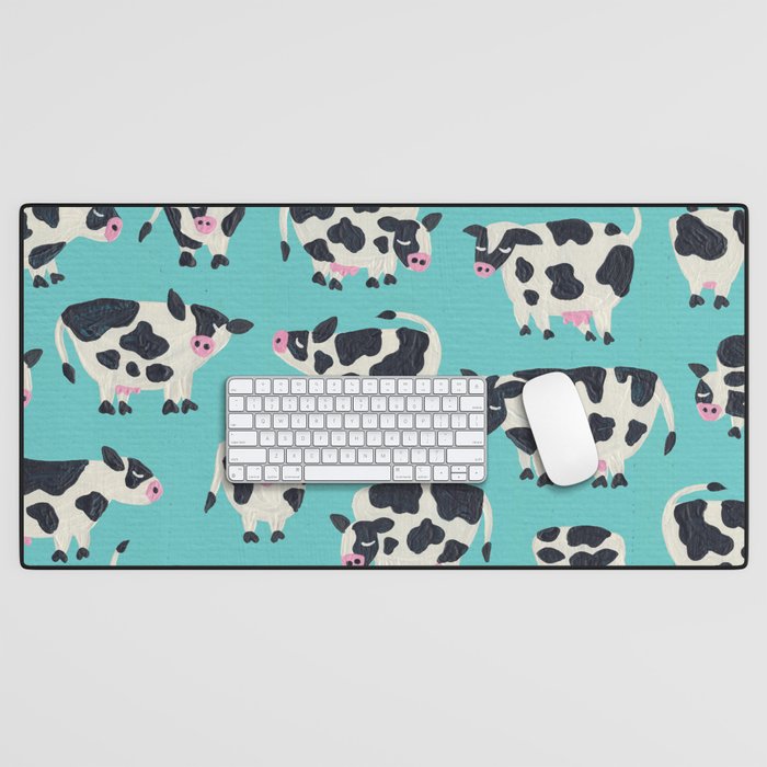 Cow Collection - Turquoise Desk Mat Gallery Image 1