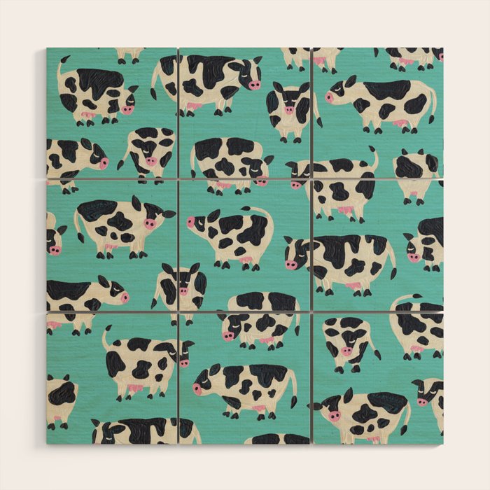 Cow Collection - Turquoise Wood Wall Art Gallery Image 1