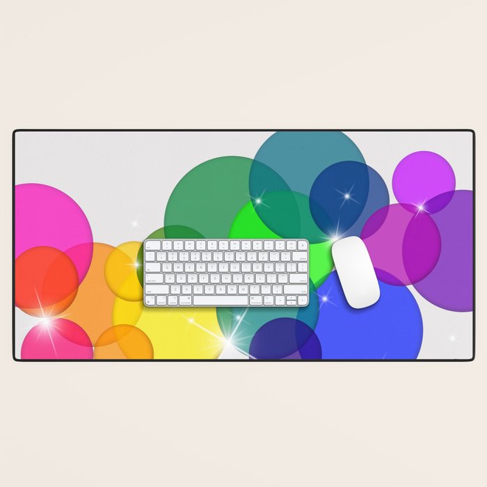 Translucent Rainbow Colored Circles with Sparkles - Multi Colored Desk Mat Gallery Image 1