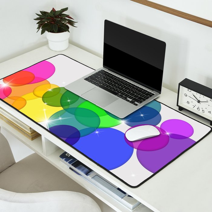 Translucent Rainbow Colored Circles with Sparkles - Multi Colored Desk Mat Gallery Image 2