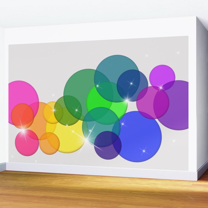 Translucent Rainbow Colored Circles with Sparkles - Multi Colored Wall Mural Gallery Image 2
