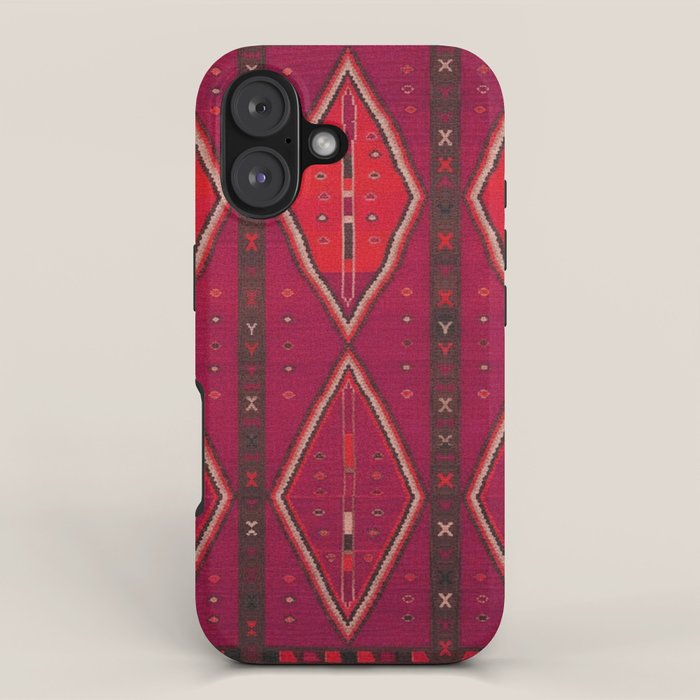 The Crimson Symmetry Handwoven Tribal Kilim Art iPhone Case Gallery Image 1