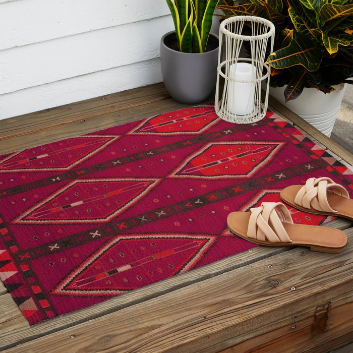 The Crimson Symmetry Handwoven Tribal Kilim Art Outdoor Rug Gallery Image 2
