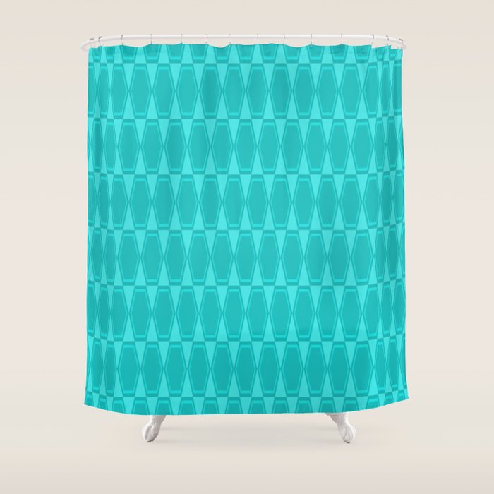 Mid Century Modern Hexad Turquoise Geometric Pattern Shower Curtain Gallery Image 1