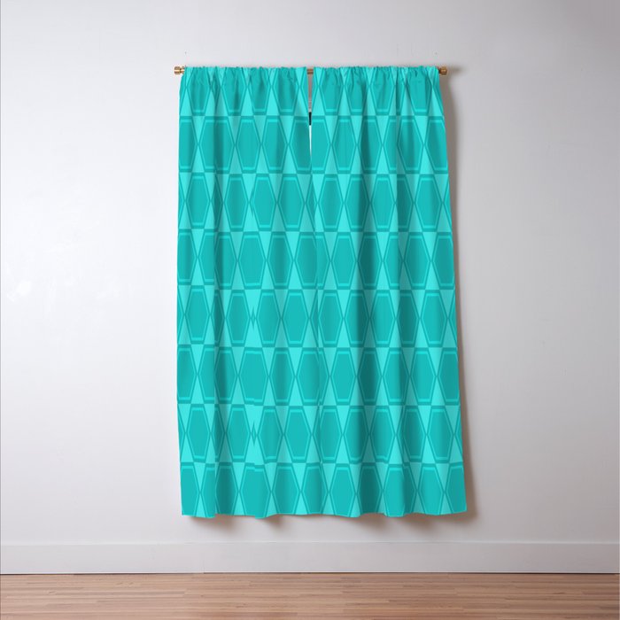 Mid Century Modern Hexad Turquoise Geometric Pattern Window Curtain Gallery Image 3