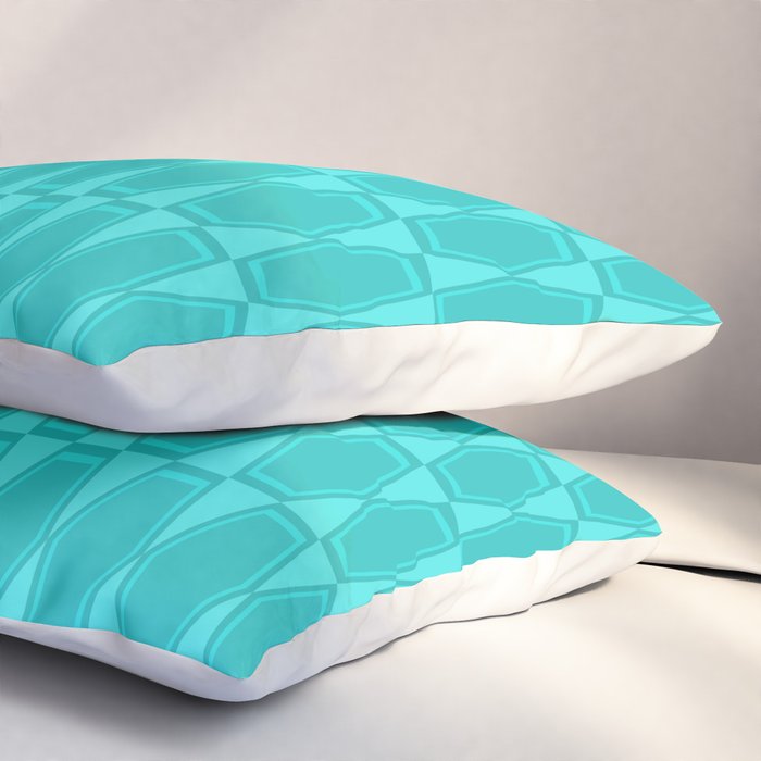 Mid Century Modern Hexad Turquoise Geometric Pattern Pillow Sham Gallery Image 3