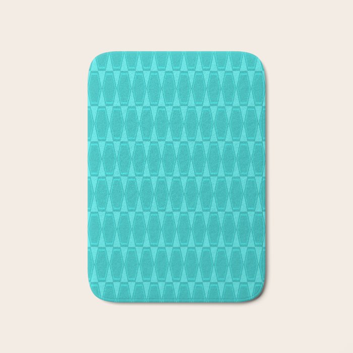 Mid Century Modern Hexad Turquoise Geometric Pattern Bath Mat Gallery Image 1