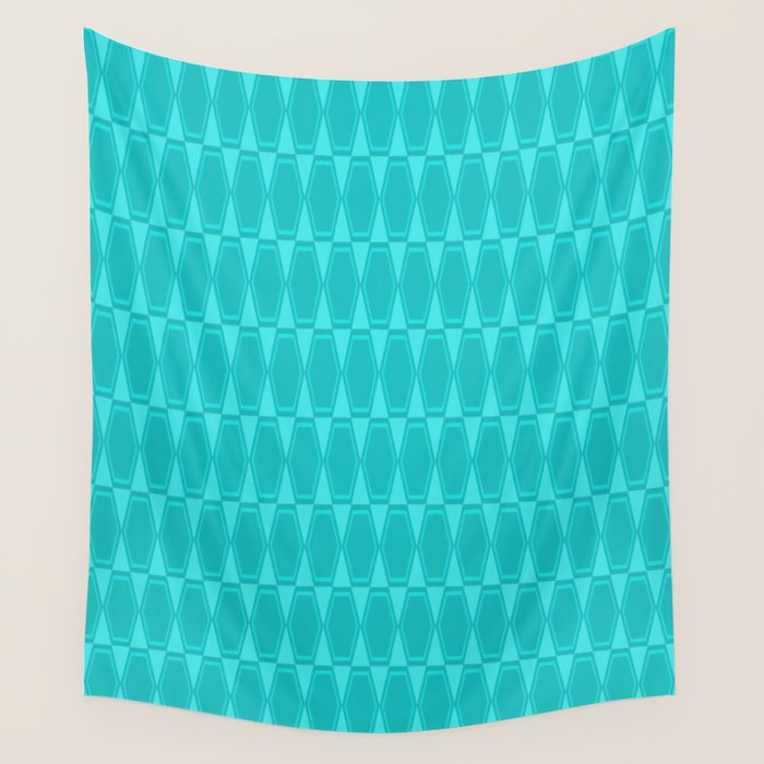 Mid Century Modern Hexad Turquoise Geometric Pattern Wall Tapestry Gallery Image 1
