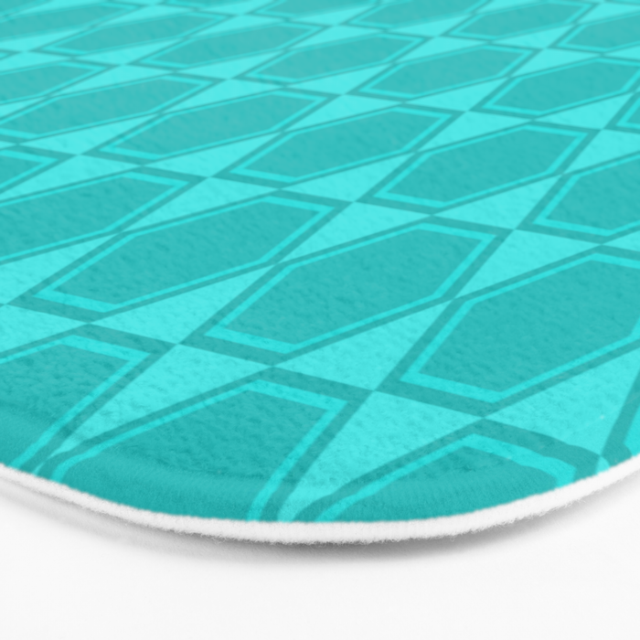 Mid Century Modern Hexad Turquoise Geometric Pattern Bath Mat Gallery Image 3